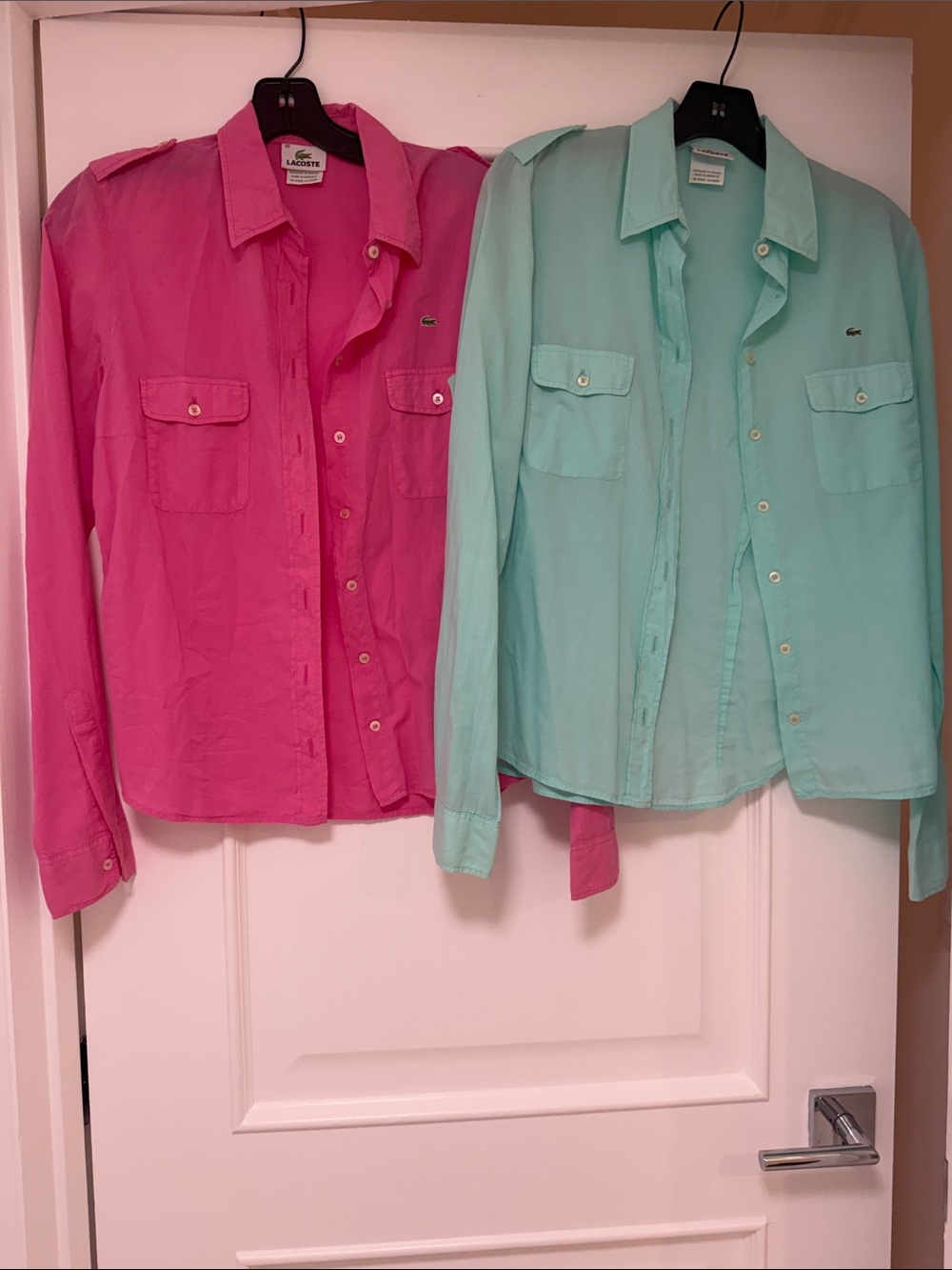 Lacoste Women's Button-Down Shirts in Pink and Mint